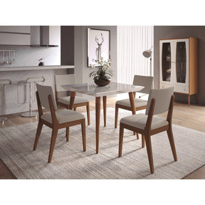 Manhattan Comfort 5-Piece Utopia 35.43" and Dover Dining Set with 4 Dining Chairs in White Gloss Marble and Beige-Minimal & Modern