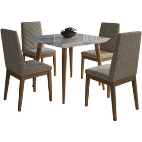 Manhattan Comfort 5-Piece Utopia 35.43" and Catherine Dining Set with 4 Dining Chairs in Off White Marble and Grey-Minimal & Modern
