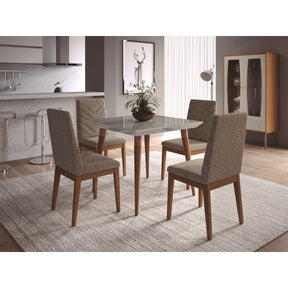 Manhattan Comfort 5-Piece Utopia 35.43" and Catherine Dining Set with 4 Dining Chairs in Off White Marble and Grey-Minimal & Modern