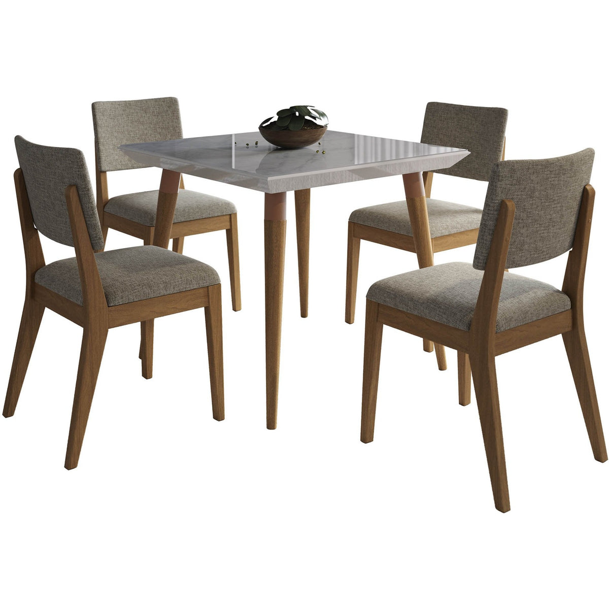 Manhattan Comfort 5-Piece Utopia 35.43" and Dover Dining Set with 4 Dining Chairs in Off White Marble and Grey-Minimal & Modern