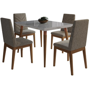 Manhattan Comfort 5-Piece Utopia 47.24" and Catherine Dining Set with 4 Dining Chairs in Off White Marble and Grey-Minimal & Modern