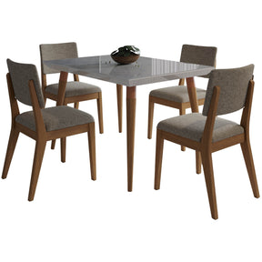 Manhattan Comfort 5-Piece Utopia 47.24" and Dover Dining Set with 4 Dining Chairs in Off White Marble and Grey-Minimal & Modern