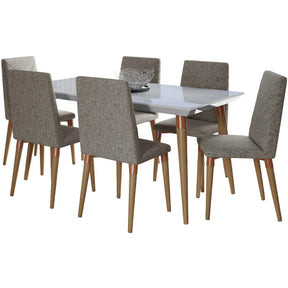 Manhattan Comfort 7-Piece Utopia 62.99" Dining Set with 6 Dining Chairs in White Gloss Marble and Grey-Minimal & Modern