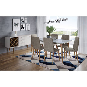 Manhattan Comfort 7-Piece Utopia 62.99" Dining Set with 6 Dining Chairs in White Gloss Marble and Grey-Minimal & Modern