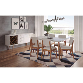 Manhattan Comfort 7-Piece Utopia 62.99" and Dover Dining Set with 6 Dining Chairs in White Gloss Marble and Beige-Minimal & Modern