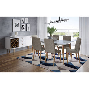 Manhattan Comfort 7-Piece Utopia 62.99" Dining Set with 6 Dining Chairs in Off White Marble and Grey-Minimal & Modern