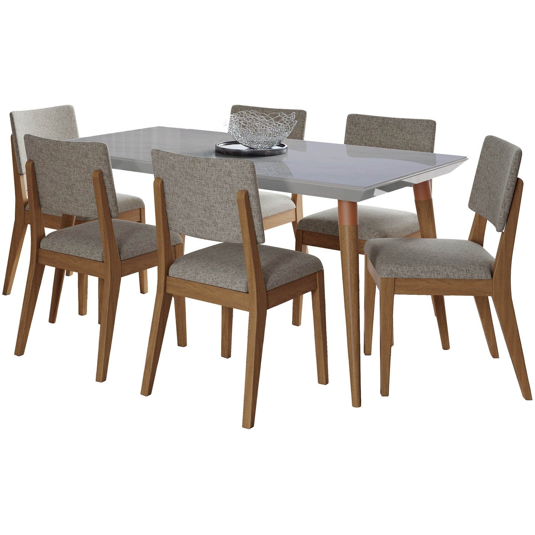Manhattan Comfort 7-Piece Utopia 62.99" and Dover Dining Set with 6 Dining Chairs in Off White Marble and Grey-Minimal & Modern
