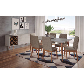 Manhattan Comfort 7-Piece Utopia 70.86" and Catherine Dining Set with 6 Dining Chairs in Off White Marble and Grey-Minimal & Modern
