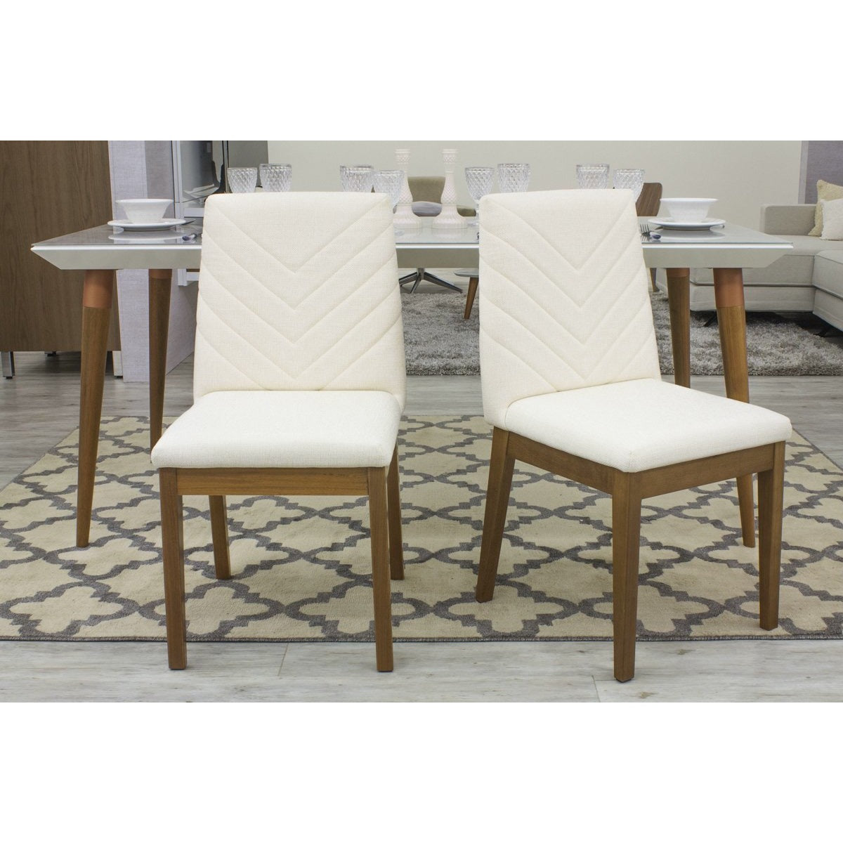 Manhattan Comfort Catherine 2-Piece Chevron Dining Chair in Beige-Minimal & Modern
