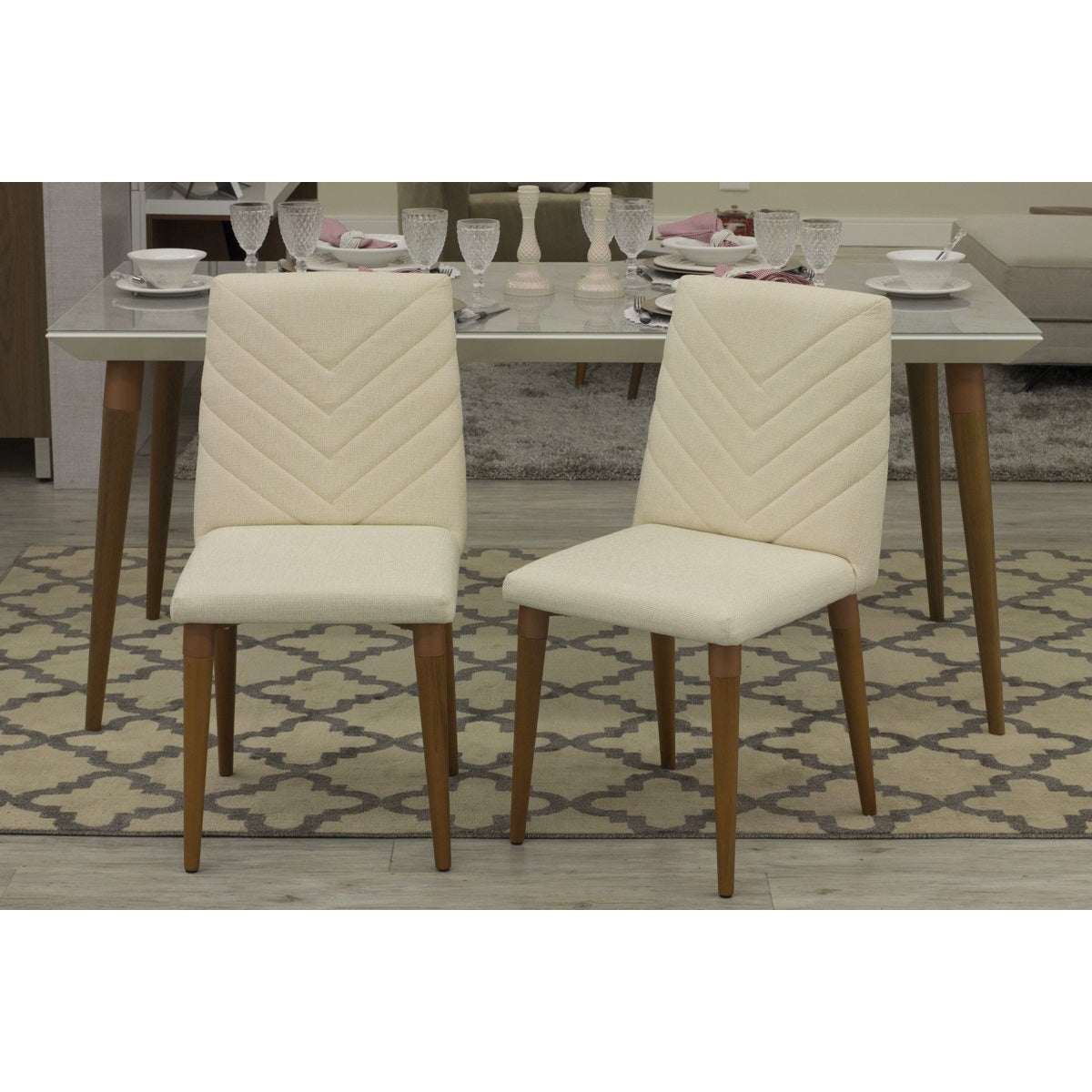 Manhattan Comfort Utopia 2-Piece Chevron Dining Chair in Beige-Minimal & Modern
