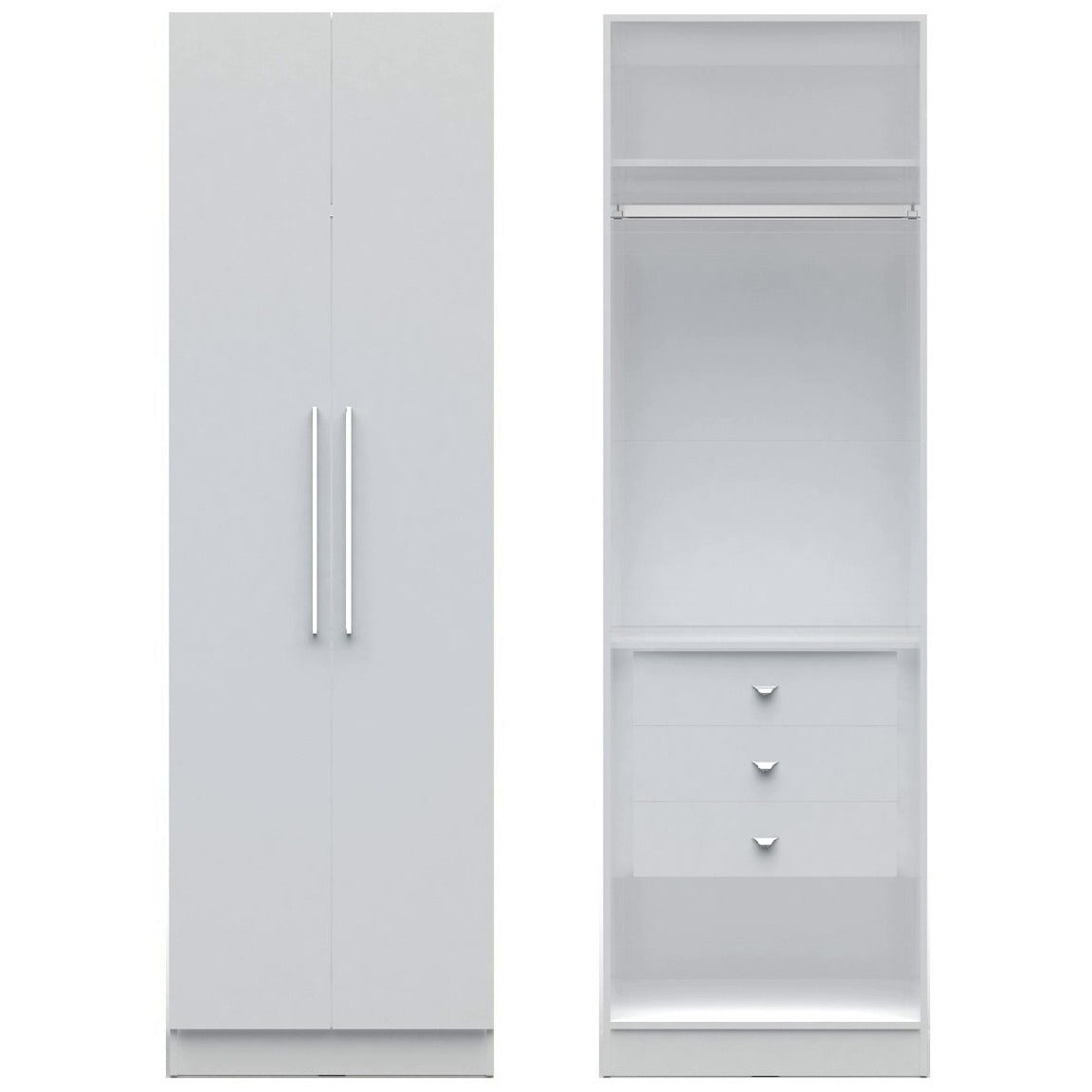 Manhattan Comfort Chelsea 1.0 - 27.55 inch Wide Basic Wardrobe Closet with 3 Drawers and 2 Doors in White-Minimal & Modern