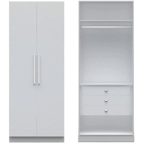 Manhattan Comfort Chelsea 2.0 - 35.43 inch Wide Basic Wardrobe Closet 2 with 3 Drawers and 2 Doors in White-Minimal & Modern