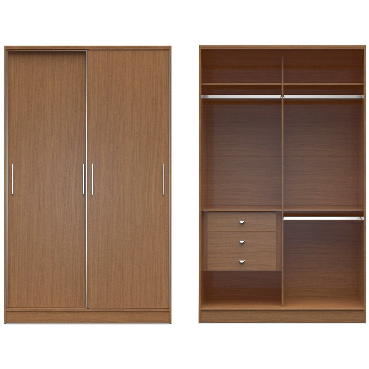 Manhattan Comfort Chelsea 1.0 - 54.33 inch Wide Double Basic Wardrobe with 3 Drawers and 2 Sliding Doors in Maple Cream-Minimal & Modern