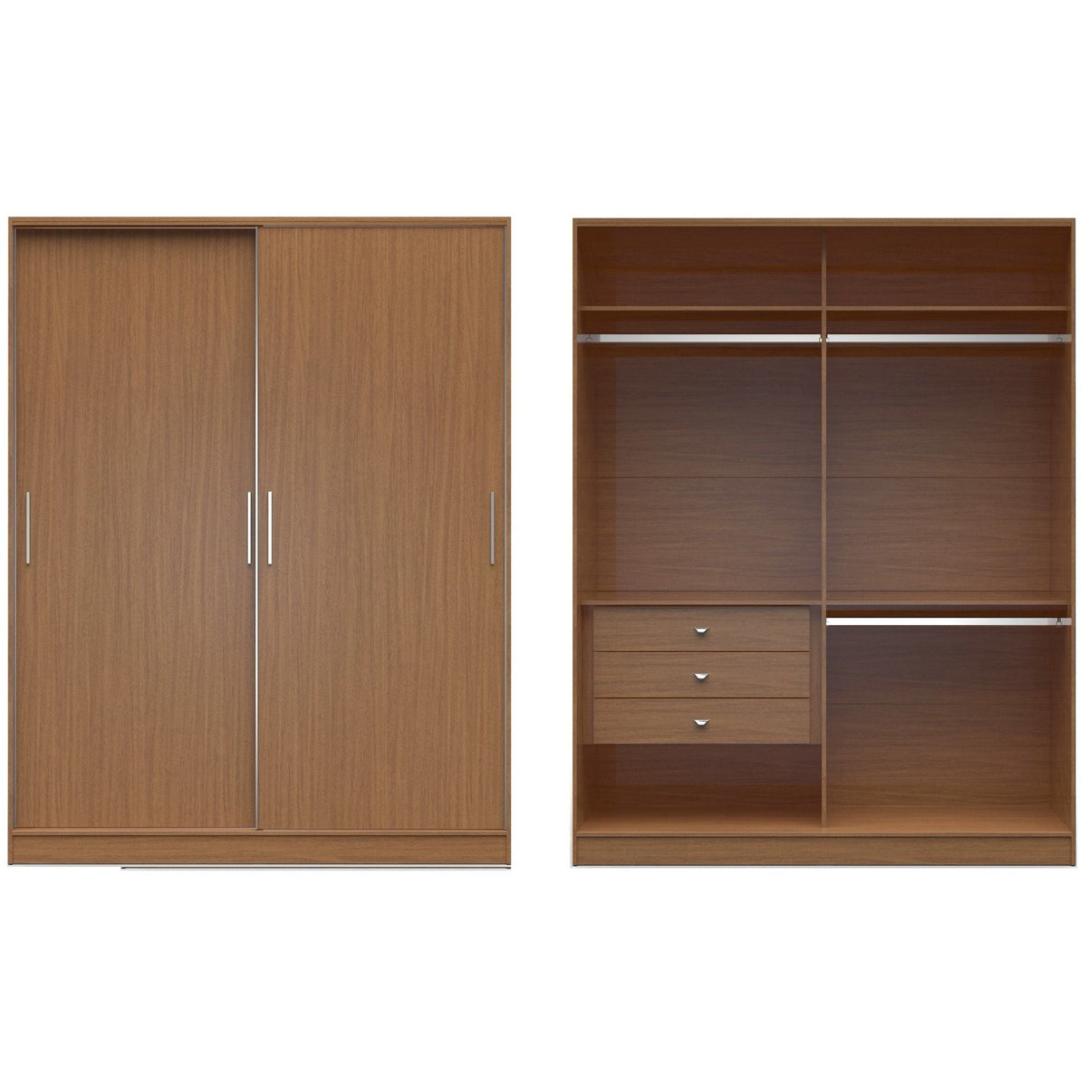 Manhattan Comfort Chelsea 2.0 - 70.07 inch Wide Double Basic Wardrobe with 3 Drawers and 2 Sliding Doors in Maple Cream-Minimal & Modern