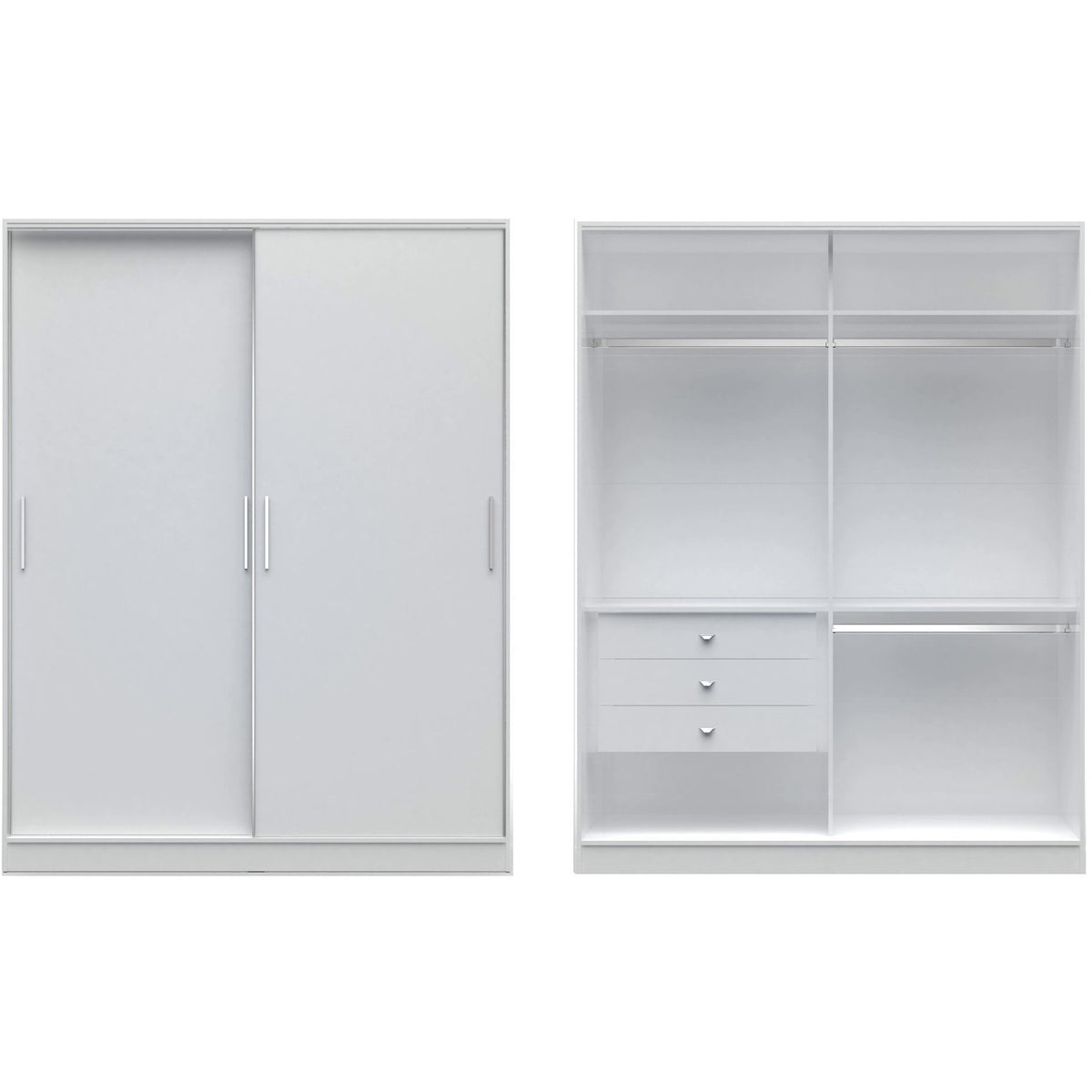 Manhattan Comfort Chelsea 2.0 - 70.07 inch Wide Double Basic Wardrobe with 3 Drawers and 2 Sliding Doors in White-Minimal & Modern