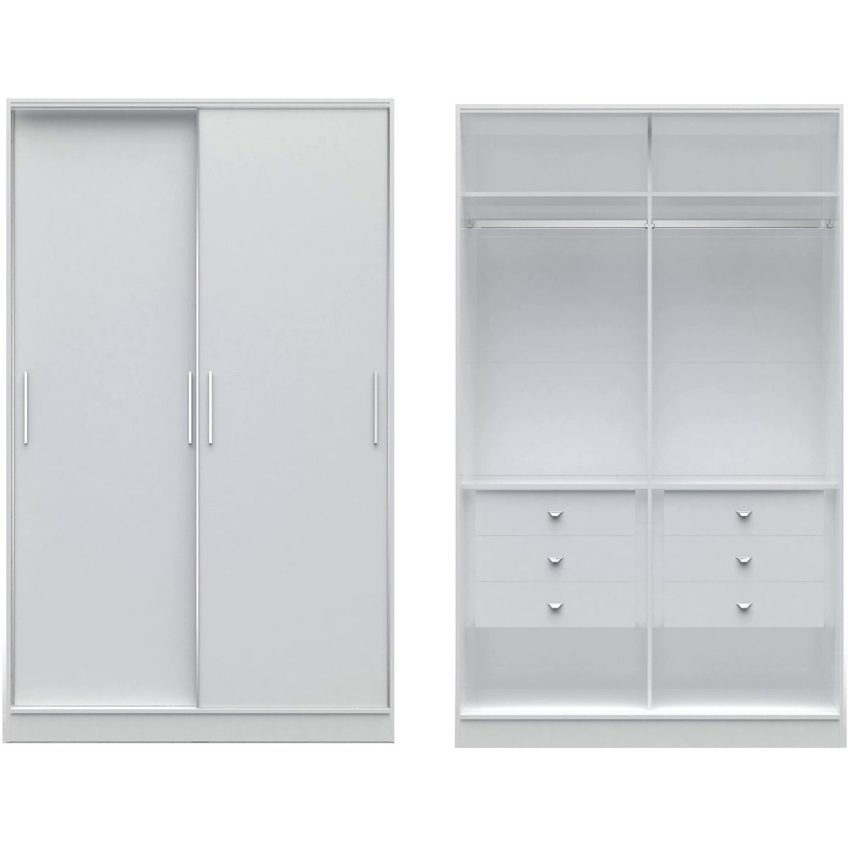 Manhattan Comfort Chelsea 1.0 - 54.33 inch Wide He/She Wardrobe with 6 Drawers and 2 Sliding Doors in White-Minimal & Modern