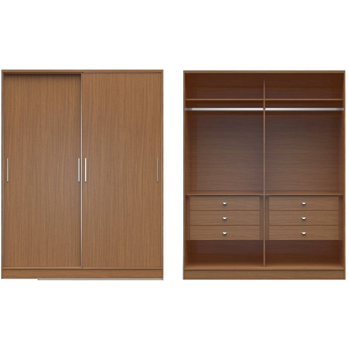 Manhattan Comfort Chelsea 2.0 - 70.07 inch Wide He/She Wardrobe with 6 Drawers and 2 Sliding Doors in Maple Cream-Minimal & Modern