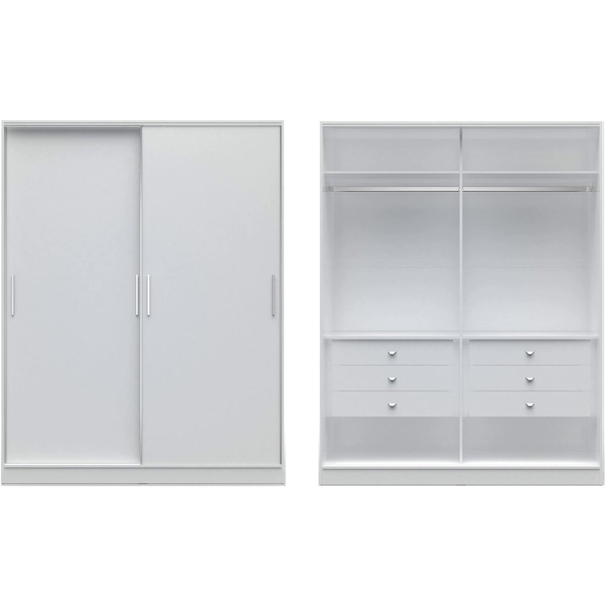 Manhattan Comfort Chelsea 2.0 - 70.07 inch Wide He/She Wardrobe with 6 Drawers and2 Sliding Doors in White-Minimal & Modern