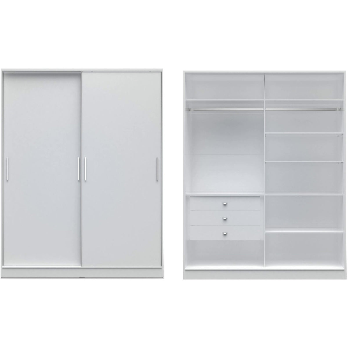 Manhattan Comfort Chelsea 2.0 - 70.07 inch Wide Full Wardrobe with 3 Drawers and 2 Sliding Doors in White-Minimal & Modern