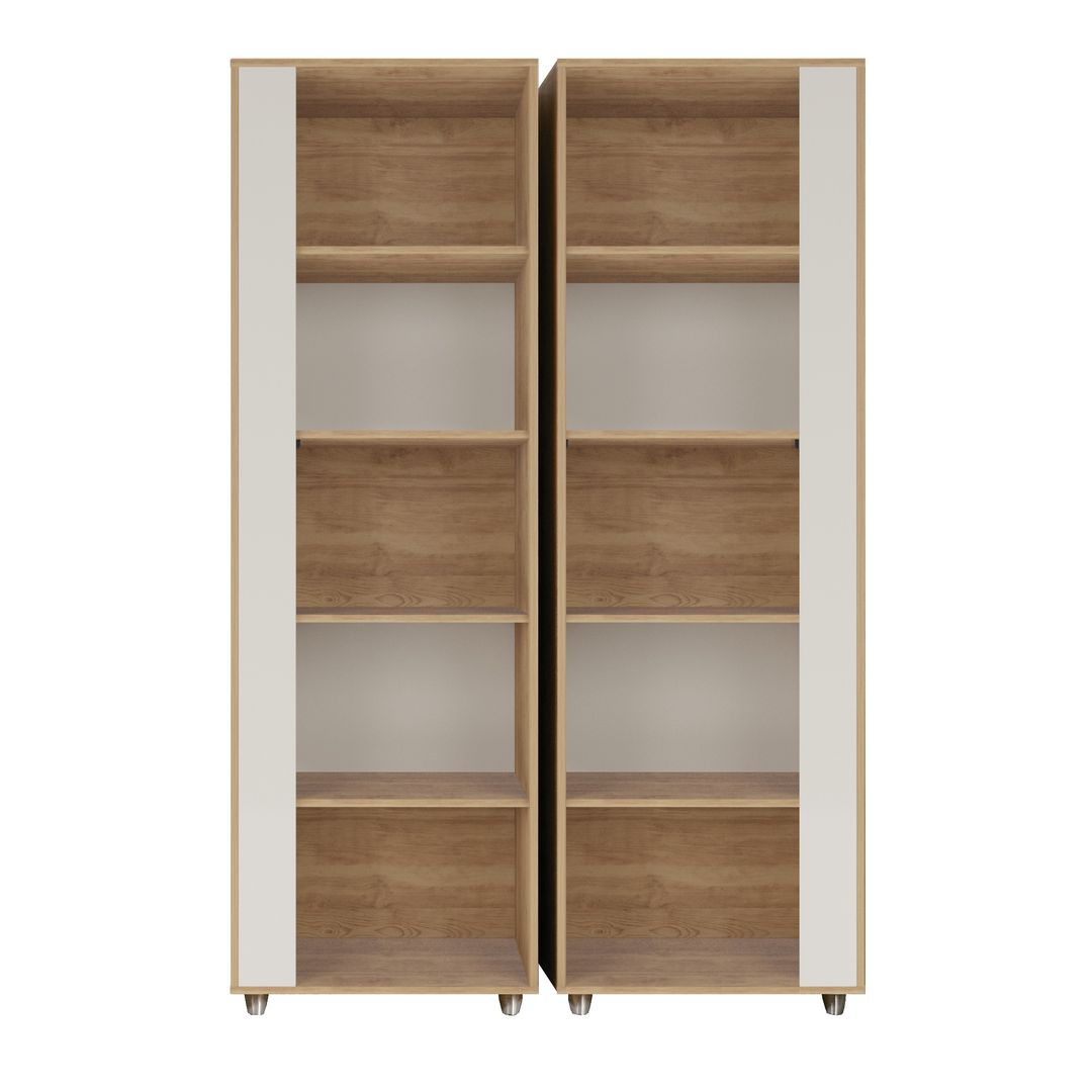 Manhattan Comfort Cypress Mid-Century- Modern Bookcase with 5 Shelves- Set of 2 in Nature and Off White Manhattan Comfort-Bookcase- - 1