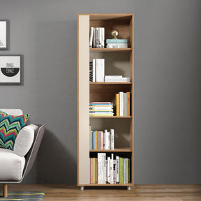 Manhattan Comfort Cypress Mid-Century- Modern Bookcase with 5 Shelves- Set of 2 in Nature and Off White