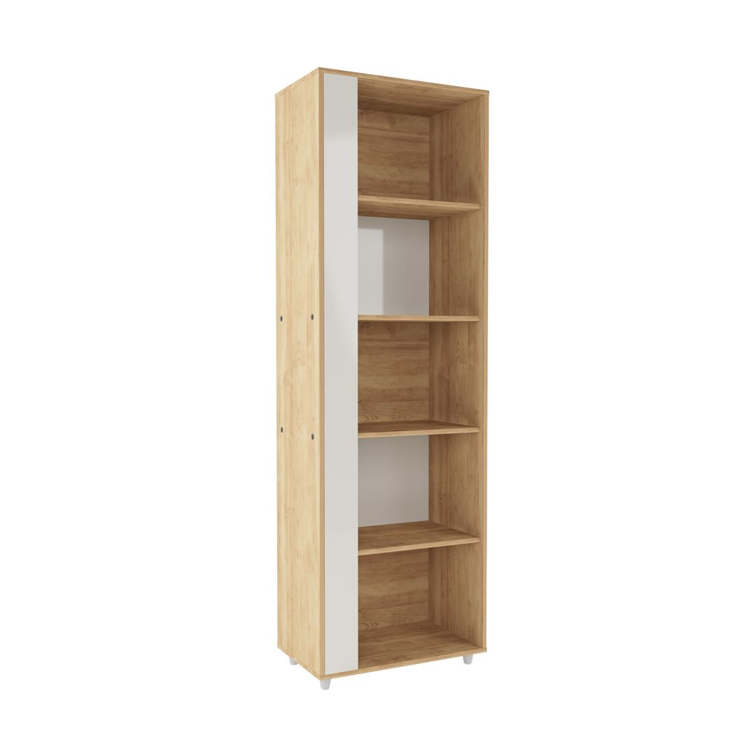 Manhattan Comfort Cypress Mid-Century- Modern Bookcase with 5 Shelves- Set of 2 in Nature and Off White