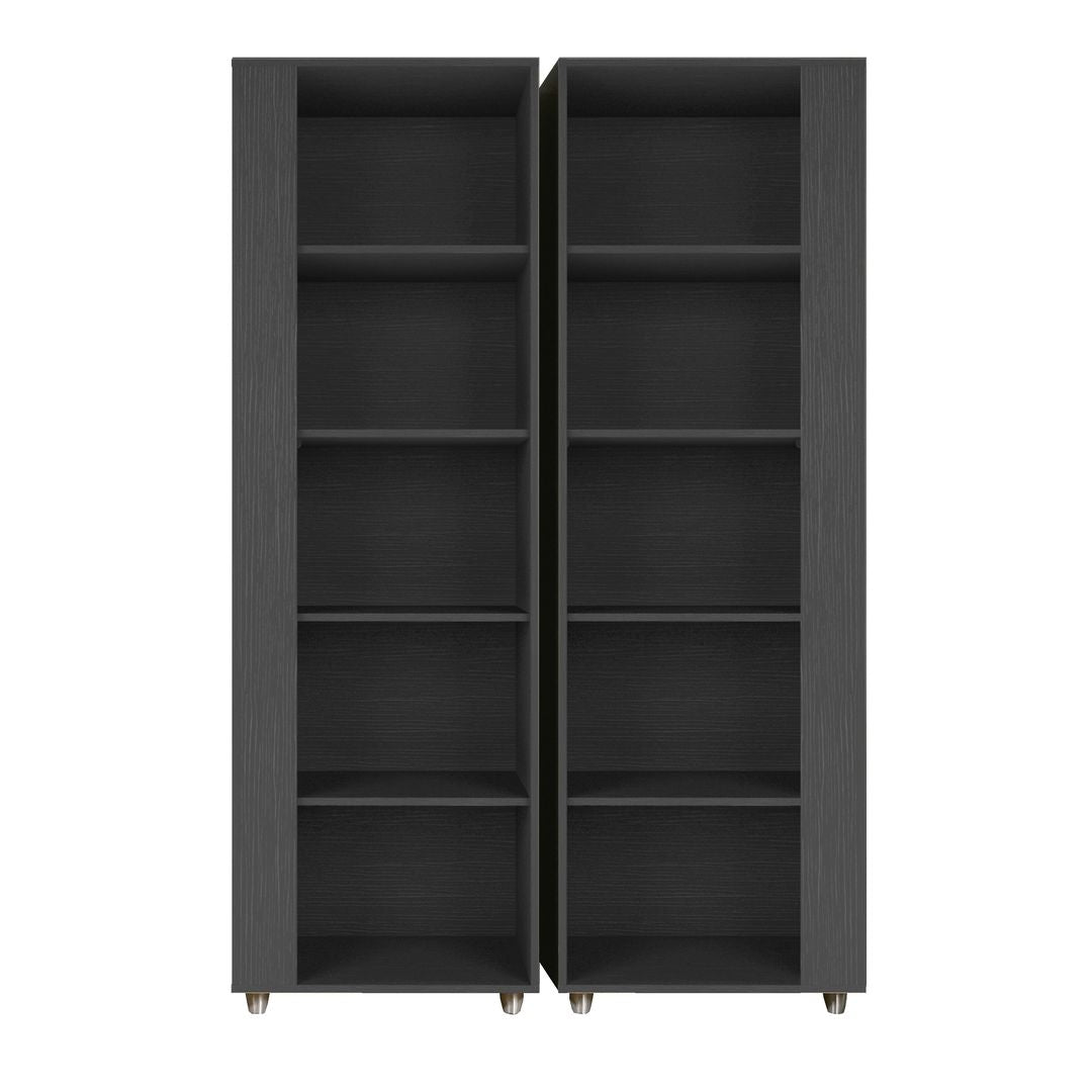Manhattan Comfort Cypress Mid-Century- Modern Bookcase with 5 Shelves- Set of 2 in Black Manhattan Comfort-Bookcase- - 1