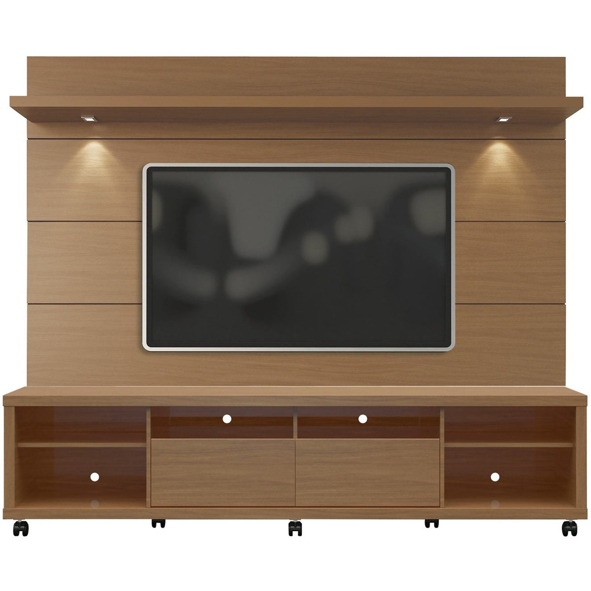 Manhattan Comfort Cabrini TV Stand and Floating Wall TV Panel with LED Lights 2.2 in Maple Cream and Off White-Minimal & Modern