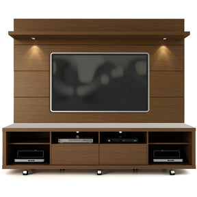 Manhattan Comfort Cabrini TV Stand and Floating Wall TV Panel with LED Lights 2.2 in Nut Brown-Minimal & Modern