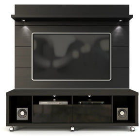 Manhattan Comfort Cabrini TV Stand and Floating Wall TV Panel with LED Lights 1.8 in Black-Minimal & Modern