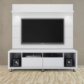 Manhattan Comfort Cabrini TV Stand and Floating Wall TV Panel with LED Lights 1.8 in White Gloss-Minimal & Modern