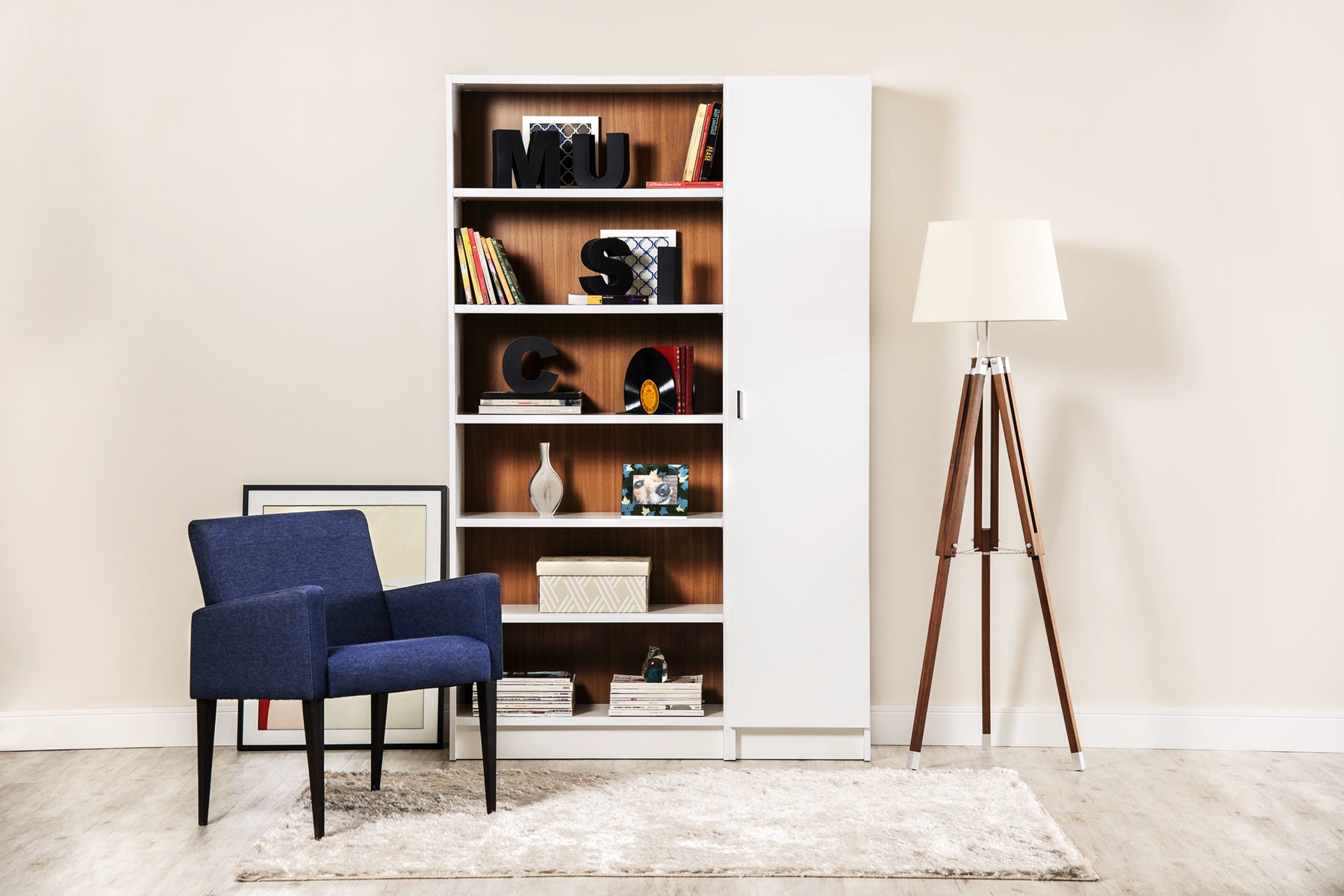 Manhattan Comfort Greenwich 2-Piece Bookcase 12 Wide and Narrow Shelves with 2 Narrow Doors in White Matte and Maple Cream-Minimal & Modern