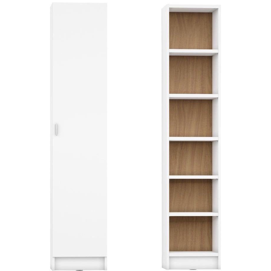 Manhattan Comfort Greenwich 6-Shelf Narrow Venti 2.0 Bookcase with Doors in White Matte and Maple Cream-Minimal & Modern