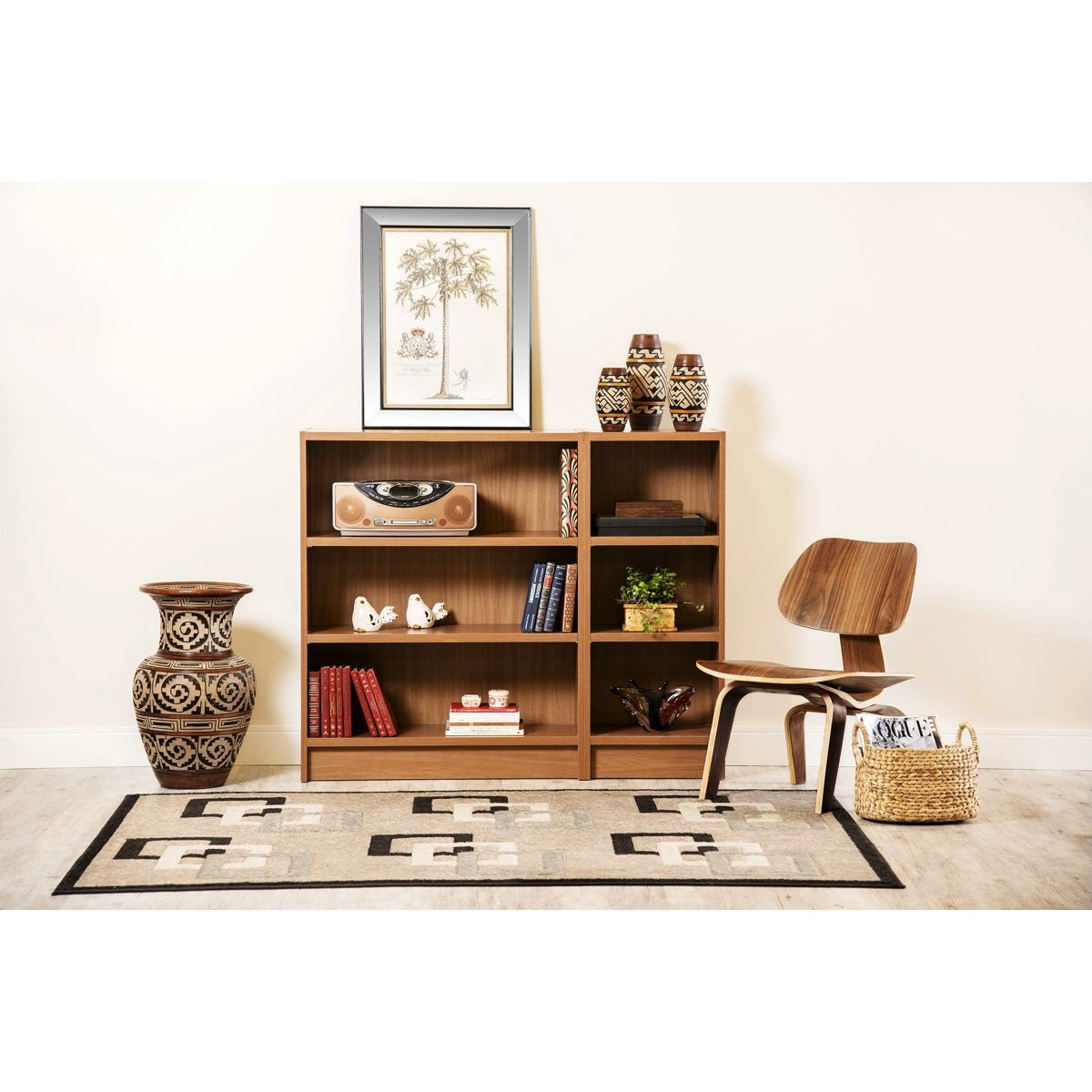 Manhattan Comfort Greenwich 2- Piece Lower Bookcase with 6 Wide and Narrow Shelves in Maple Cream-Minimal & Modern