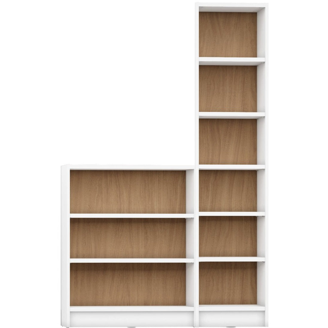 Manhattan Comfort Greenwich 2- Piece Bookcase 9- Wide and Narrow Shelves in White Matte and Maple Cream-Minimal & Modern