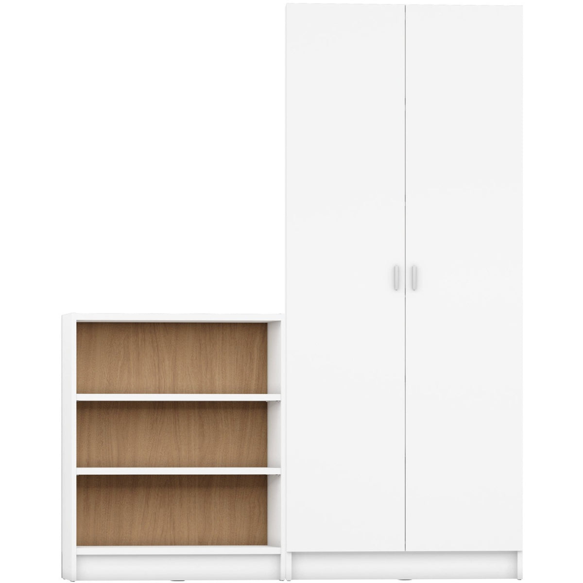 Manhattan Comfort Greenwich 2-Piece Bookcase 9- Wide Shelves with 2 Doors in White Matte and Maple Cream-Minimal & Modern