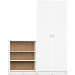 Manhattan Comfort Greenwich 2-Piece Bookcase 9- Wide Shelves with 2 Doors in White Matte and Maple Cream-Minimal & Modern