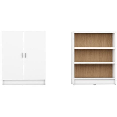 Manhattan Comfort Greenwich 3- Shelf Wide Grande 2.0 Bookcase with Doors in White Matte and Maple Cream-Minimal & Modern