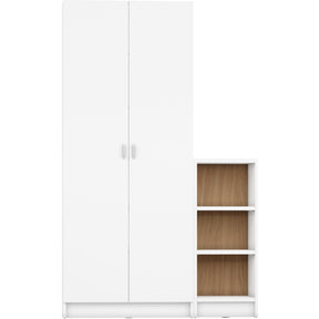 Manhattan Comfort Greenwich 2-Piece Bookcase 9 Wide and Narrow Shelves with 2 Wide Doors in White Matte and Maple Cream-Minimal & Modern
