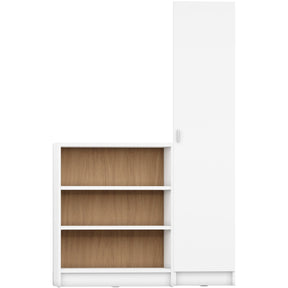 Manhattan Comfort Greenwich 2-Piece Bookcase 9 Wide and Narrow Shelves with 2 Wide Doors with 1 Narrow Door in White Matte and Maple Cream-Minimal & Modern