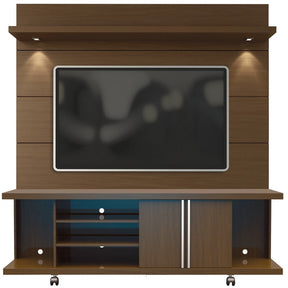 Manhattan Comfort Carnegie TV Stand and Cabrini 1.8 Floating Wall TV Panel with LED Lights in Nut Brown-Minimal & Modern