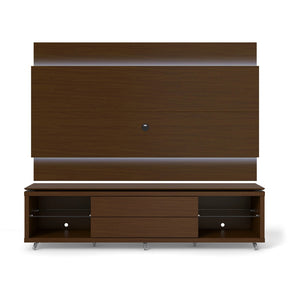 Manhattan Comfort Lincoln TV Stand with Silicone Casters and Lincoln Floating Wall TV Panel with LED Lights 1.9 in Nut Brown-Minimal & Modern