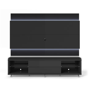 Manhattan Comfort Lincoln TV Stand with Silicone Casters and Lincoln Floating Wall TV Panel with LED Lights 1.9 in Black Gloss and Black Matte-Minimal & Modern