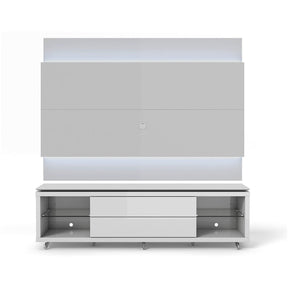 Manhattan Comfort Lincoln TV Stand with Silicone Casters and Lincoln Floating Wall TV Panel with LED Lights 2.2 in White Gloss-Minimal & Modern