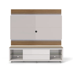 Manhattan Comfort Lincoln TV Stand with Silicone Casters and Lincoln Floating Wall TV Panel with LED Lights 2.2 in Maple Cream and Off White-Minimal & Modern