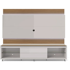 Manhattan Comfort Lincoln TV Stand with Silicone Casters and Lincoln Floating Wall TV Panel with LED Lights 2.4 in Maple Cream and Off White-Minimal & Modern
