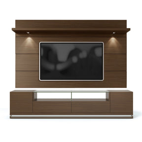 Manhattan Comfort Vanderbilt TV Stand and Cabrini 2.2 Floating Wall TV Panel with LED Lights in Nut Brown-Minimal & Modern