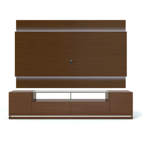 Manhattan Comfort Vanderbilt TV Stand and Lincoln 2.2 Floating Wall TV Panel with LED Lights in Nut Brown-Minimal & Modern