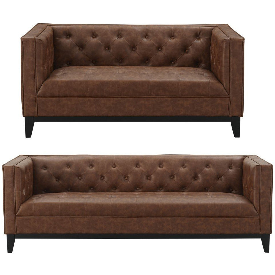 Manhattan Comfort Cadman 2-Piece Camal PU Leather 3-Seat Sofa and 2-Seat LoveseatManhattan Comfort-Sofa Sets- - 1