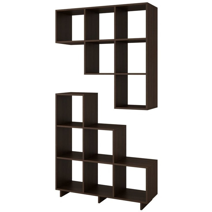 Manhattan Comfort Sophisticated Cascavel Stair Cubby with 6 Cube Shelves in Tobacco. Set of 2.-Minimal & Modern